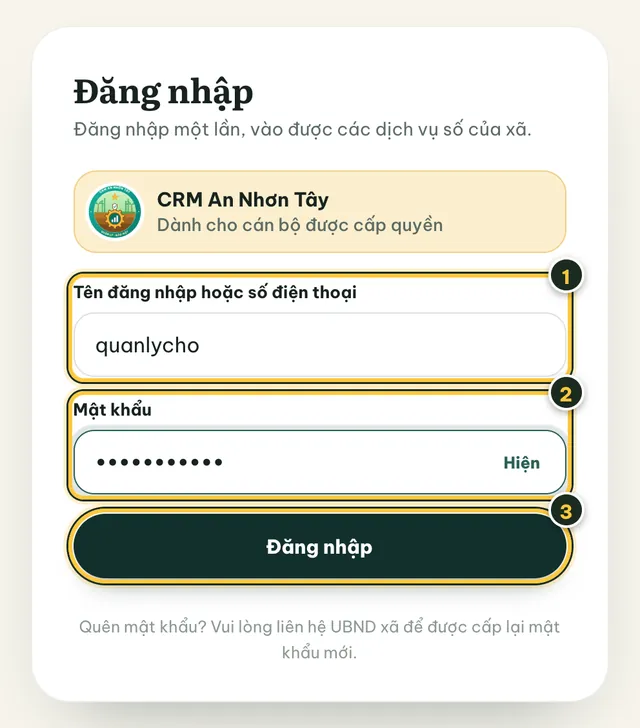 Trang đăng nhập SSO với ô tên đăng nhập, ô mật khẩu và nút Đăng nhập